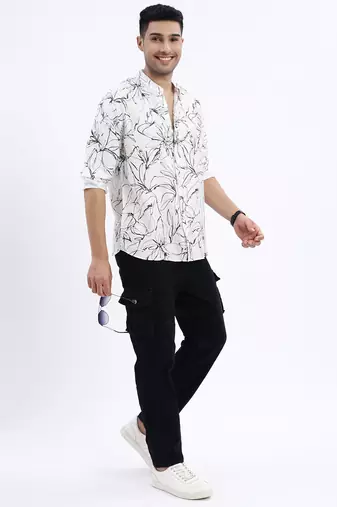men's white floral slim fit shirt