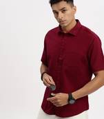 men's maroon solid slim fit shirt
