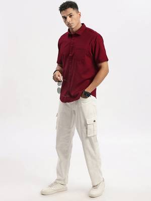 men's maroon solid slim fit shirt 5