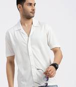 men's white cuban collar relaxed fit solid shirt
