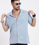 men's blue cuban collar relaxed fit solid shirt
