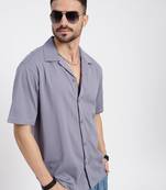 men's lavender cuban collar relaxed fit solid shirt