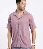 men's mauve cuban collar relaxed fit solid shirt