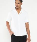 men's white cuban collar relaxed fit solid shirt