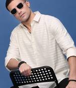 men's cream slim fit striped shirt