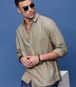 men's brown slim fit striped shirt