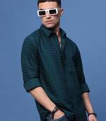 men's teal slim fit striped shirt