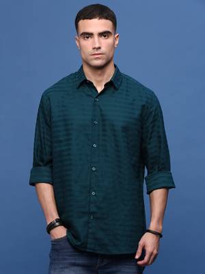 men's teal slim fit striped shirt 2