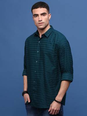 men's teal slim fit striped shirt 3