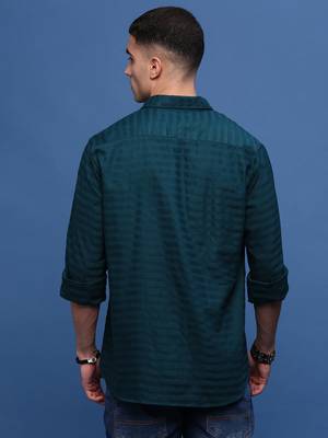 men's teal slim fit striped shirt 4