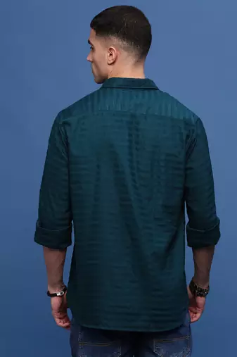 men's teal slim fit striped shirt