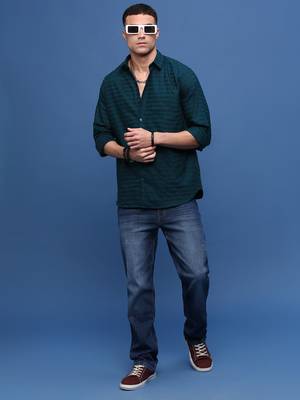 men's teal slim fit striped shirt 5