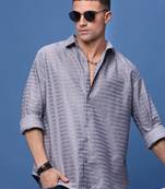 men's grey slim fit striped shirt