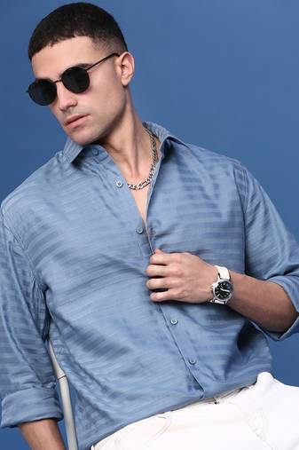 men's blue slim fit striped shirt