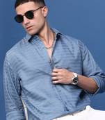 men's blue slim fit striped shirt