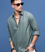 men's green slim fit striped shirt