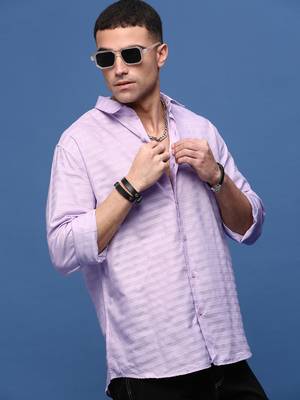 men's lavender slim fit striped shirt 1
