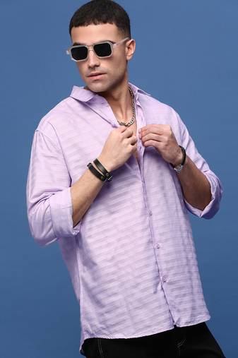 men's lavender slim fit striped shirt