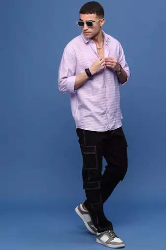 men's lavender slim fit striped shirt