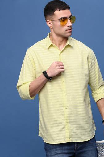 men's yellow slim fit striped shirt