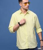 men's yellow slim fit striped shirt