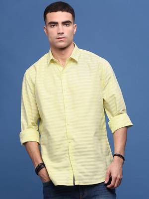men's yellow slim fit striped shirt 2