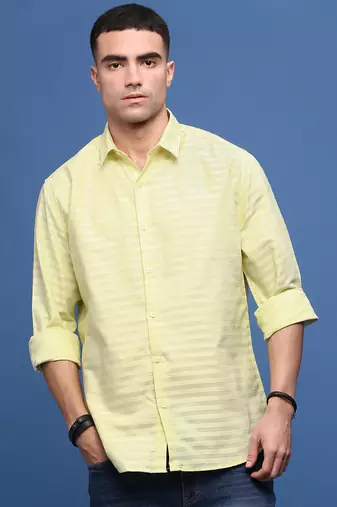 men's yellow slim fit striped shirt