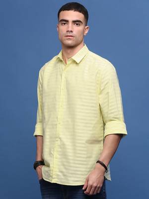 men's yellow slim fit striped shirt 3