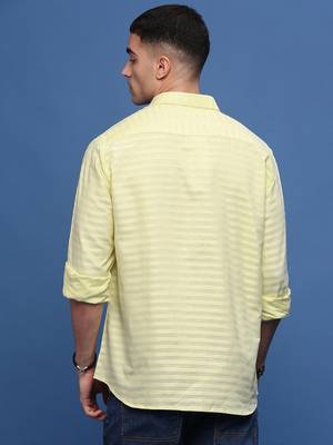 men's yellow slim fit striped shirt 4