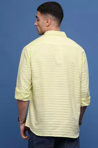men's yellow slim fit striped shirt