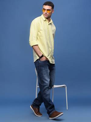 men's yellow slim fit striped shirt 5