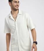men's white cuban collar relaxed fit solid shirt