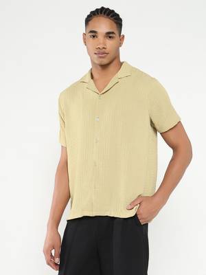 men's yellow cuban collar relaxed fit solid shirt 1