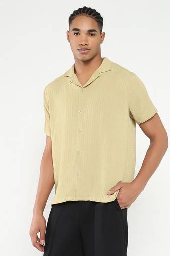 men's yellow cuban collar relaxed fit solid shirt