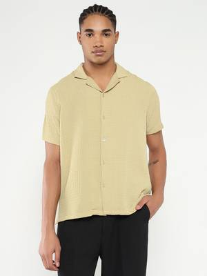 men's yellow cuban collar relaxed fit solid shirt 2