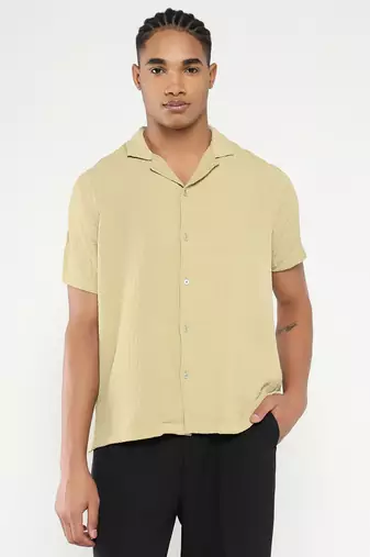 men's yellow cuban collar relaxed fit solid shirt