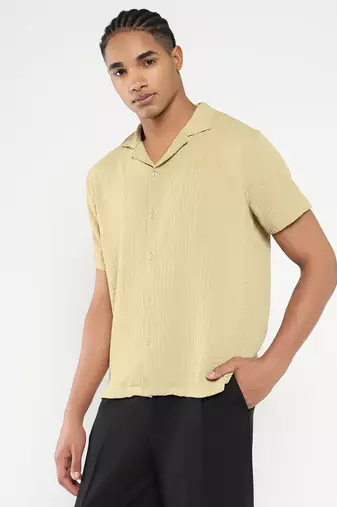 men's yellow cuban collar relaxed fit solid shirt