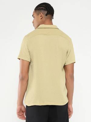 men's yellow cuban collar relaxed fit solid shirt 4