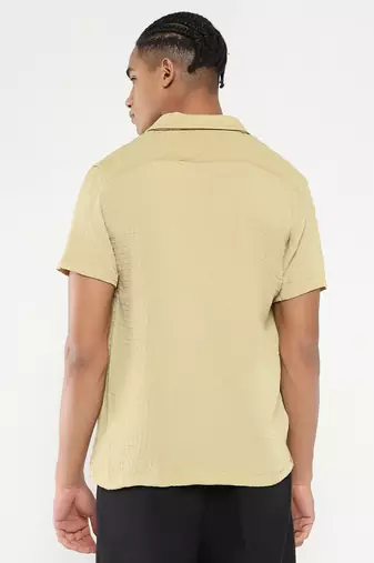 men's yellow cuban collar relaxed fit solid shirt