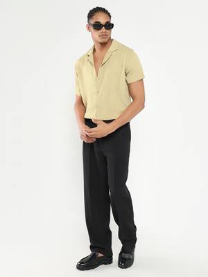 men's yellow cuban collar relaxed fit solid shirt 5