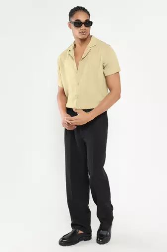 men's yellow cuban collar relaxed fit solid shirt