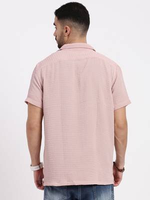 men's peach cuban collar relaxed fit solid shirt 4