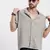 men's grey cuban collar relaxed fit solid shirt