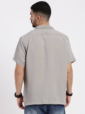 men's grey cuban collar relaxed fit solid shirt 4