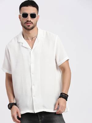 men's white cuban collar relaxed fit solid shirt 1