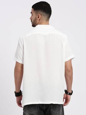 men's white cuban collar relaxed fit solid shirt 4
