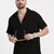men's black cuban collar relaxed fit solid shirt