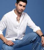 men's mandarin collar solid slim fit white shirt