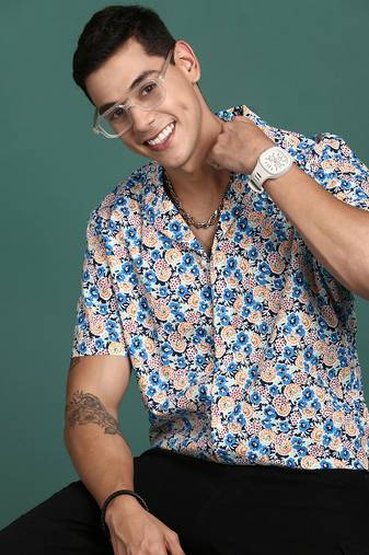 men's cuban collar floral multi relaxed fit shirt