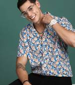 men's cuban collar floral multi relaxed fit shirt